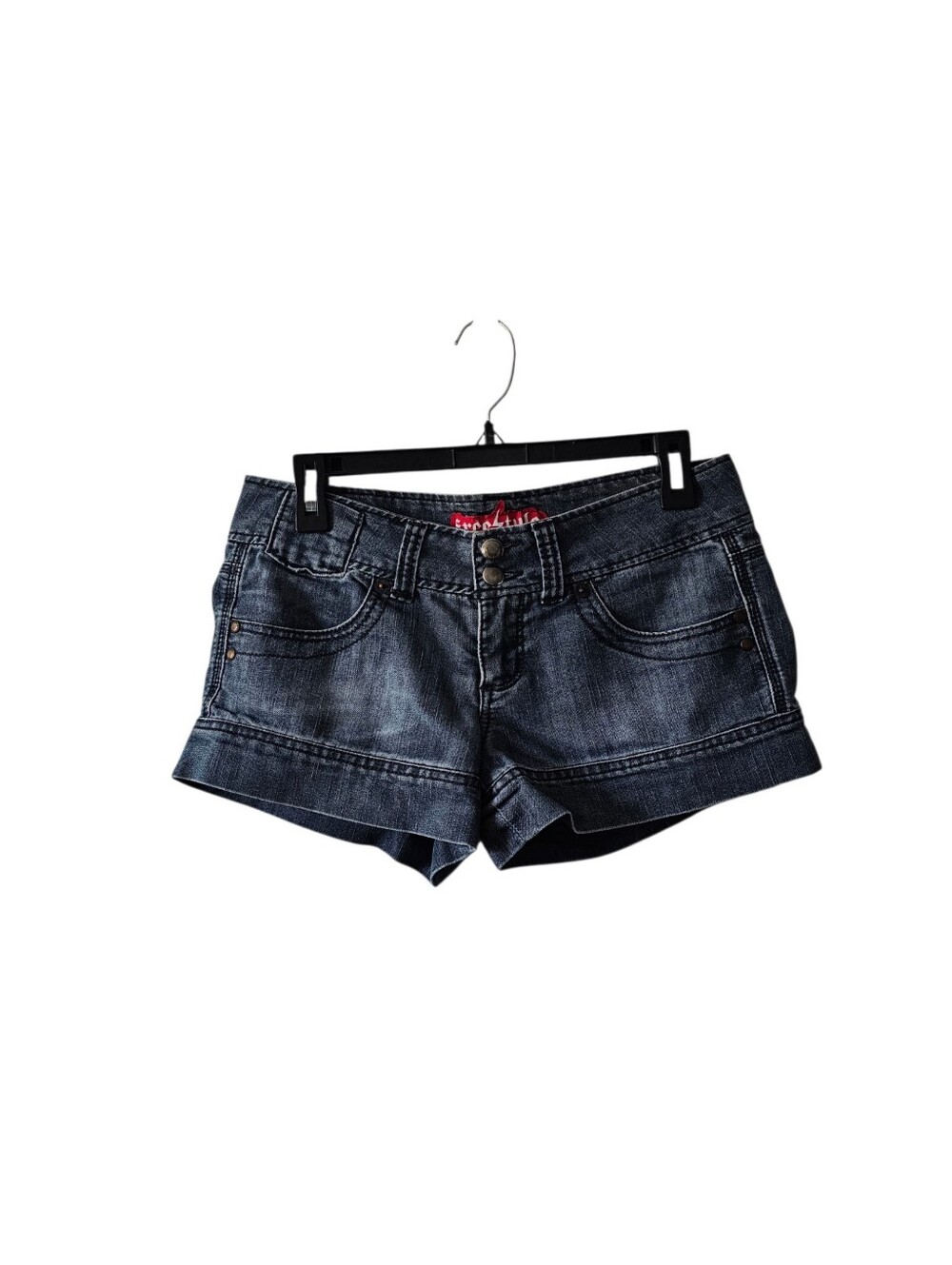 Freestyle Revolution Denim Shorts Womens Juniors 7 Low Rise Dark Wash Y2K Cuff